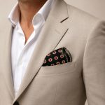 Black Mini Rosette Medallion Silk Pocket Square – Refined Vintage Geometric Suit Accessory
