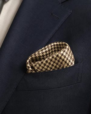 Heritage Brown and Beige Houndstooth Silk Pocket Square – Classic Tailored Suit Accessory