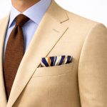 Navy Blue Wavy Ribbon Silk Pocket Square – Modern Ivory and Orange Abstract Suit Accessory