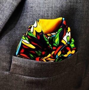 Mediterranean Mosaic Floral Silk Pocket Square – Green, Yellow and Blue Ornamental Suit Accessory