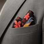 Blue Songbird and Autumn Floral Silk Pocket Square – Whimsical Woodland Suit Accessory