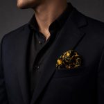 Black and Gold Art Nouveau Tulip Silk Pocket Square – Elegant Botanical Suit Accessory