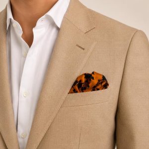 Orange and Black Floral 100% Silk Pocket Square – Elegant Botanical Suit Handkerchief for Men