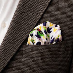 Green Bird and White Magnolia Silk Pocket Square – Fresh Spring Botanical Suit Accessory