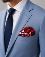Bold Red Black and White Geometric Silk Pocket Square – Modern Tribal Pattern Suit Accessory