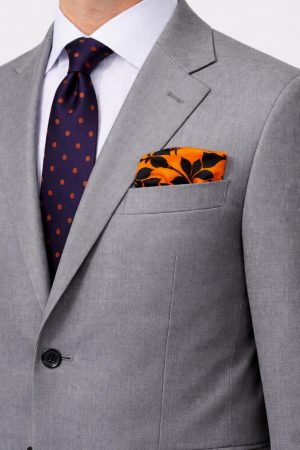 Burnt Orange and Black Silhouette Floral Silk Pocket Square – Dramatic Botanical Suit Accessory