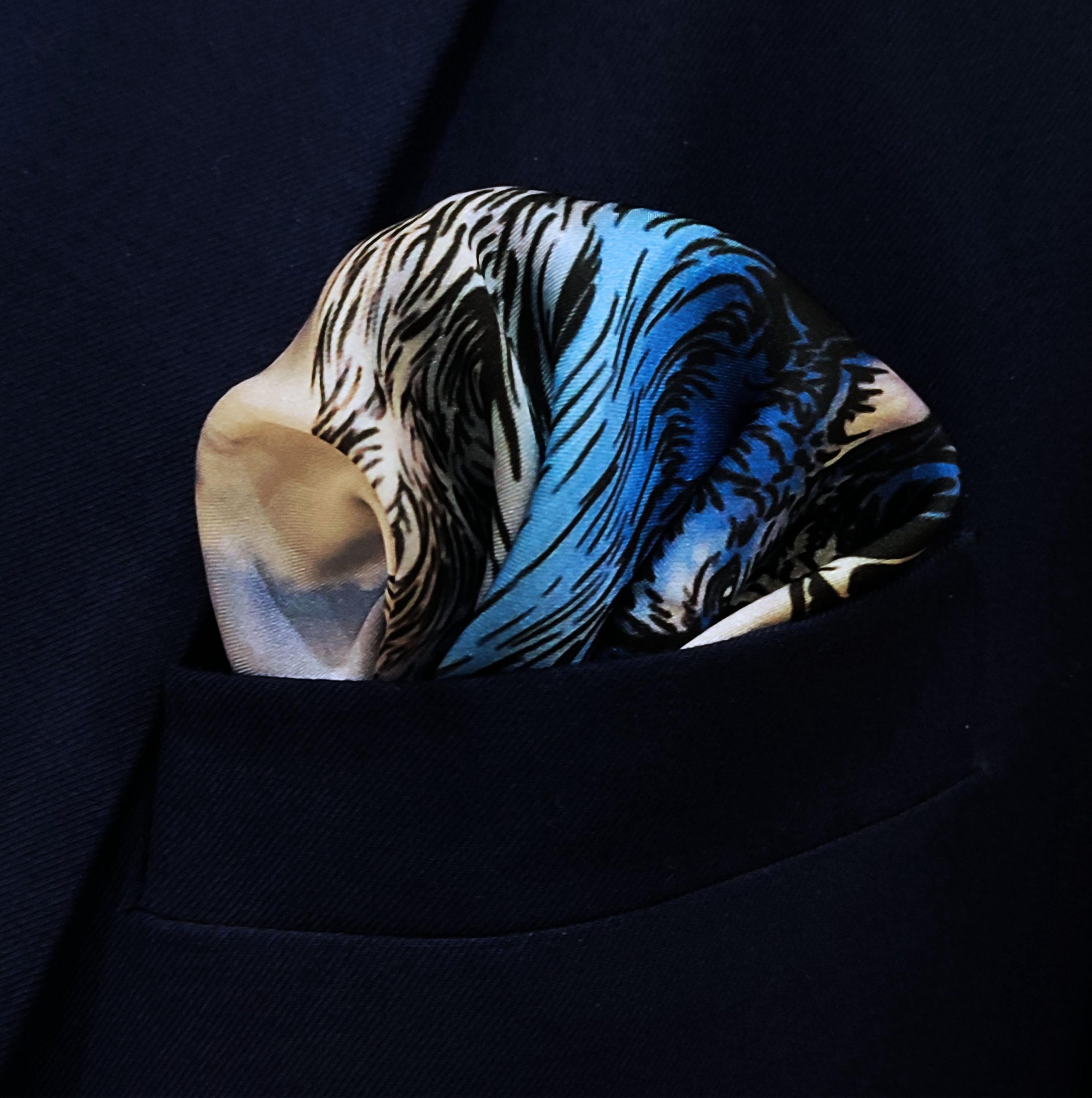 Majestic Blue Mountain Goat and Cloud Print Silk Pocket Square – Artistic Wildlife Suit Accessory - Image 4