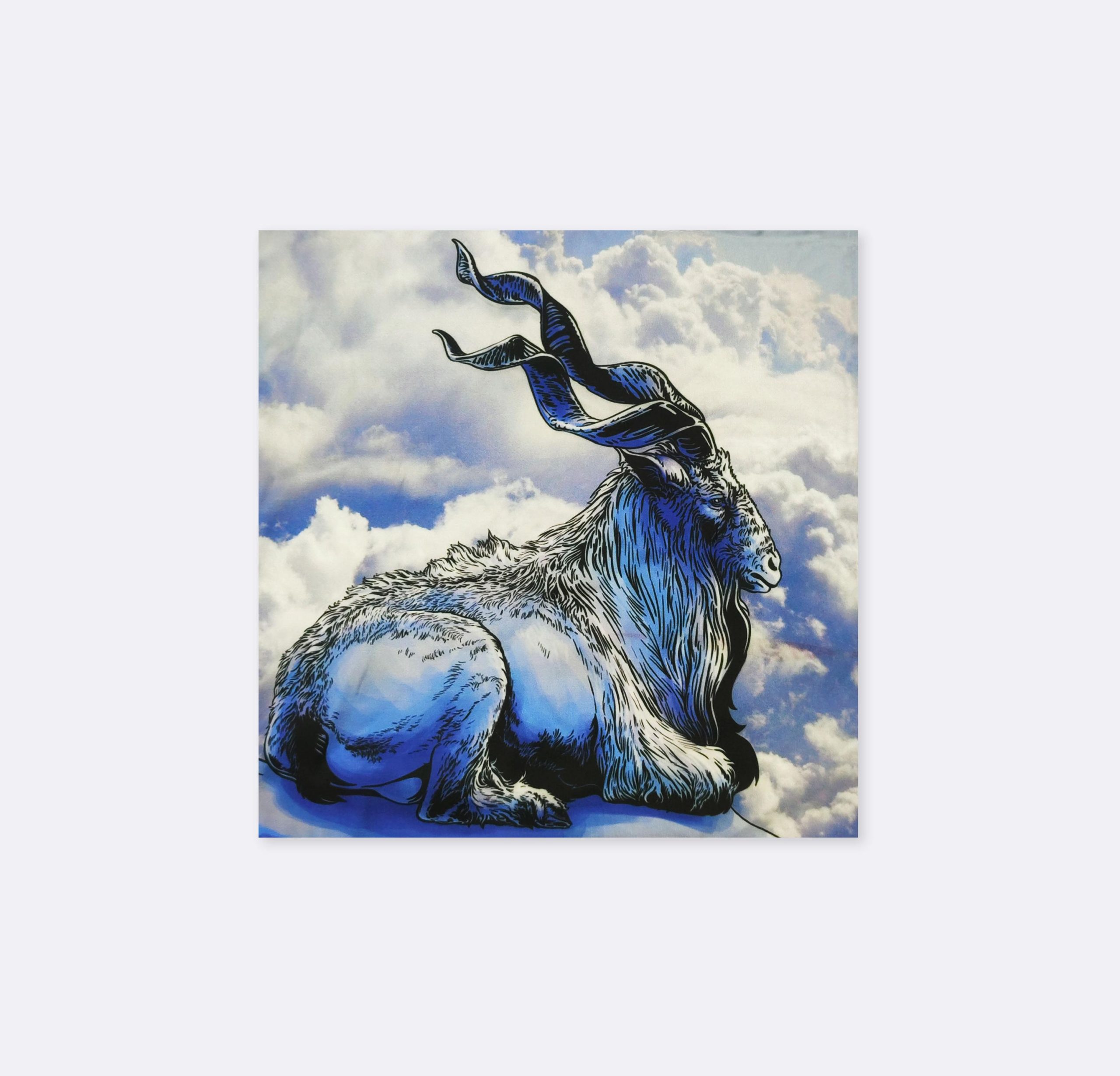 Majestic Blue Mountain Goat and Cloud Print Silk Pocket Square – Artistic Wildlife Suit Accessory - Image 2