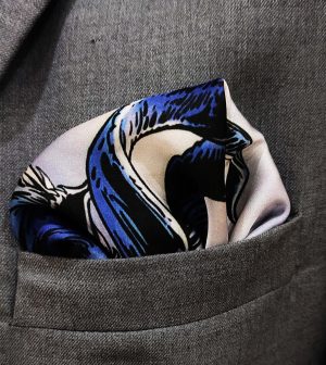 Majestic Blue Mountain Goat and Cloud Print Silk Pocket Square – Artistic Wildlife Suit Accessory