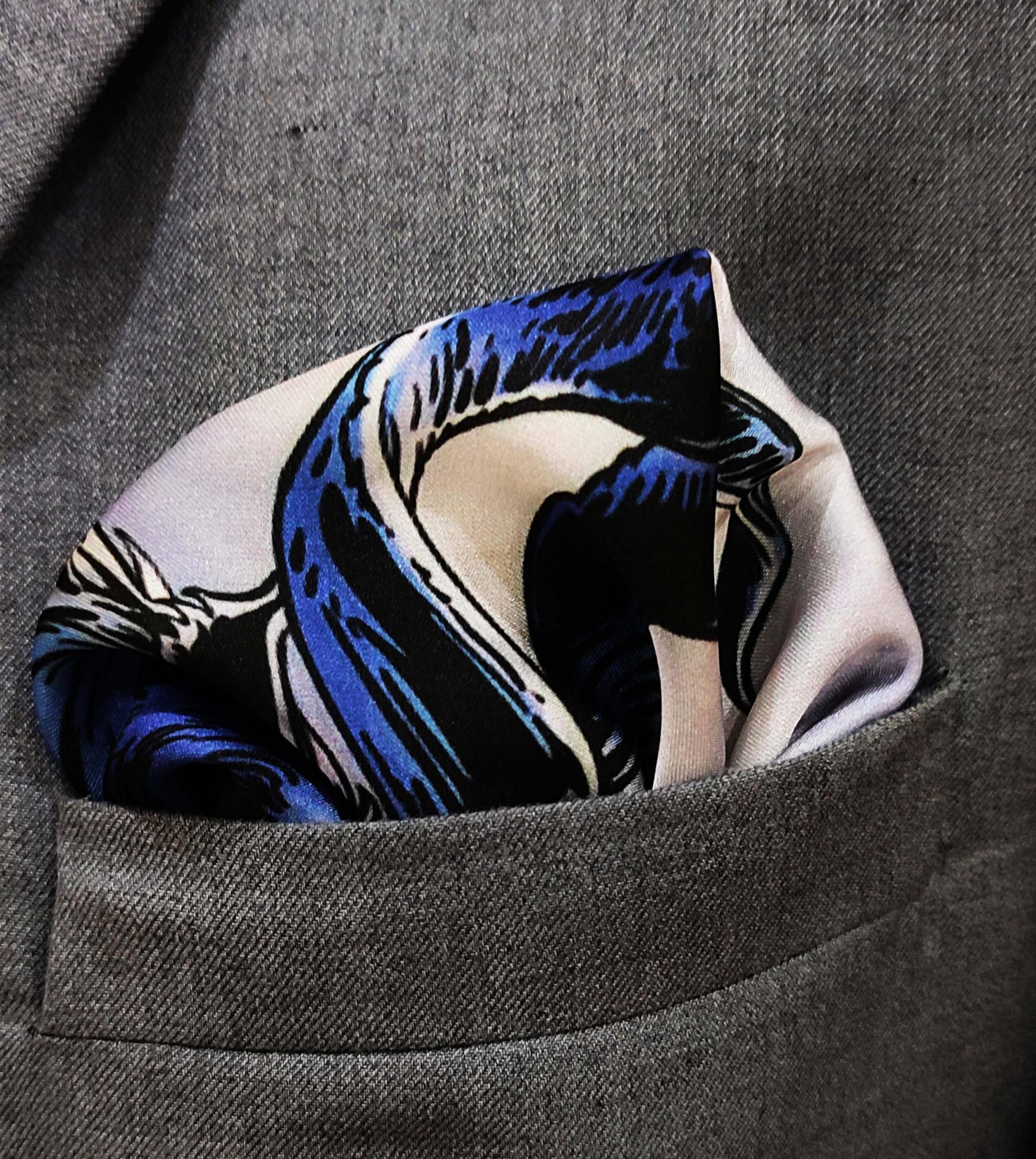 Majestic Blue Mountain Goat and Cloud Print Silk Pocket Square – Artistic Wildlife Suit Accessory