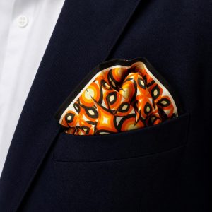 Retro Orange Moroccan Tile Print Silk Pocket Square – Geometric Floral Suit Accessory