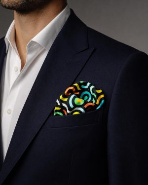 Colourful Abstract Wave Print Silk Pocket Square – Playful Modern Art Suit Accessory